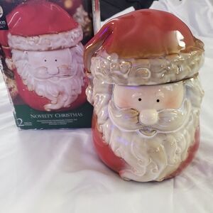 Gibson Vintage Santa Claus Cookie Jar Canister Handpainted Stoneware Christmas